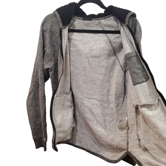 ATM Full Zip Gray and Black Sherpa Fleece Hoodie Sweatshirt Size Medium - Picture 4 of 7